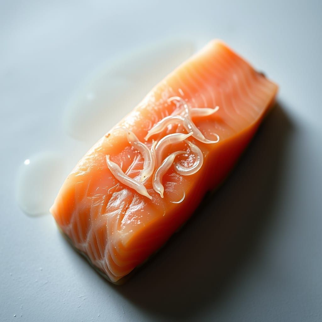 Anisakis Larvae in Salmon: Medical Illustration