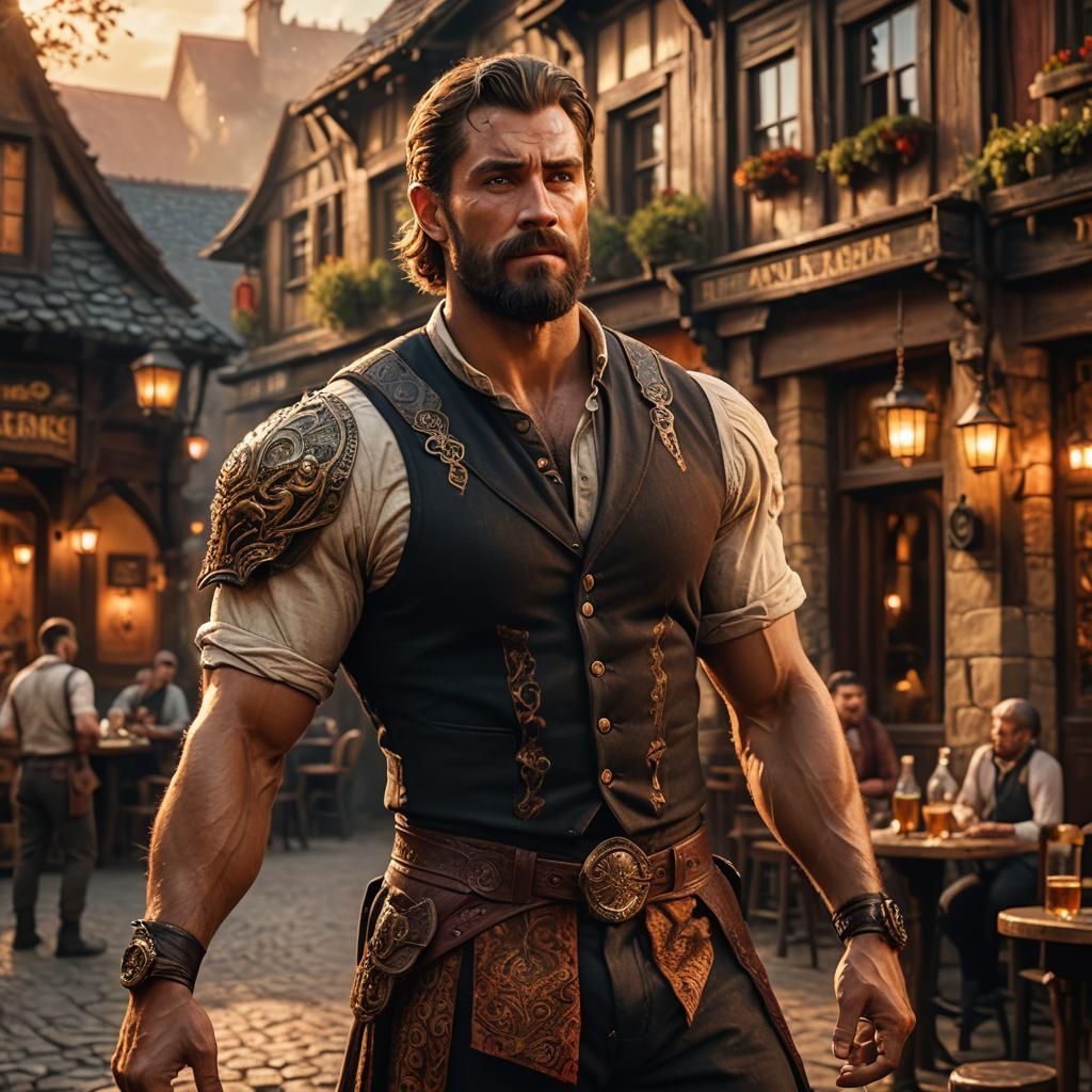 One-Armed Man Gasping in Nostalgic Tavern: Matte Painting