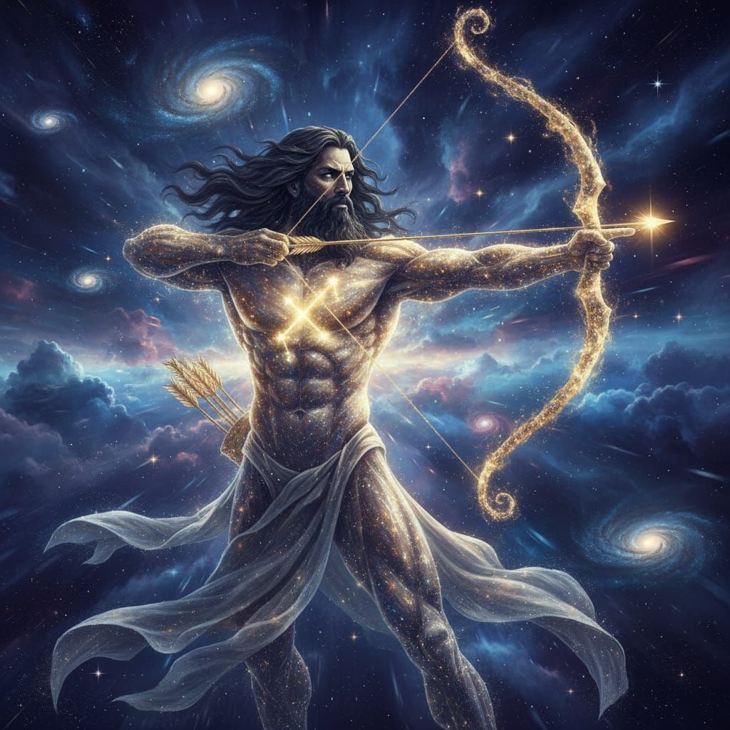 Majestic Astral Warrior of Sagittarius in Cosmic Dust