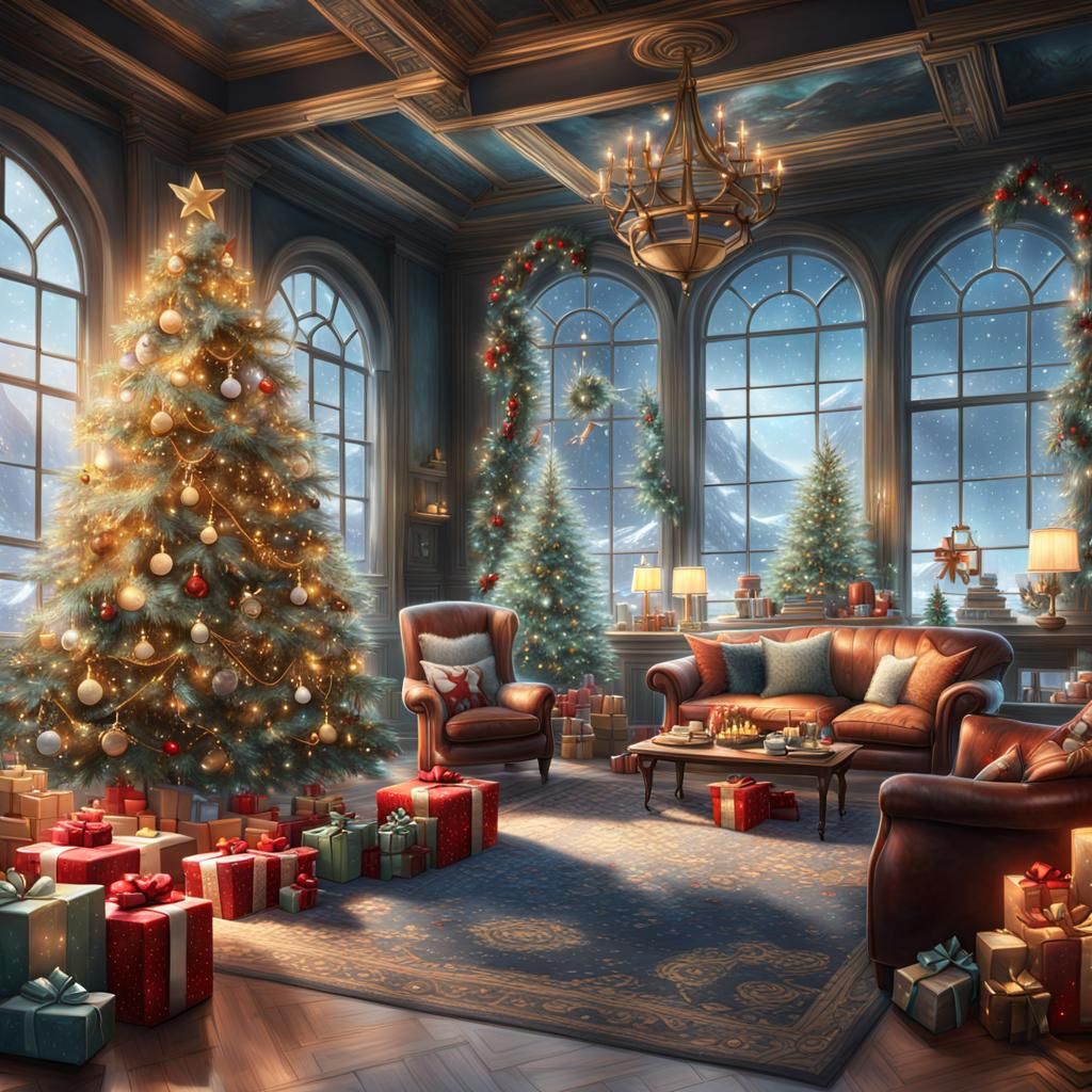 Pokemon Christmas Decoration, Digital Matte Painting