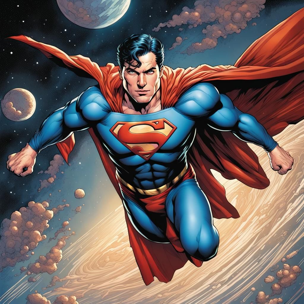 Superman Flies Through Space: Comic Book Art