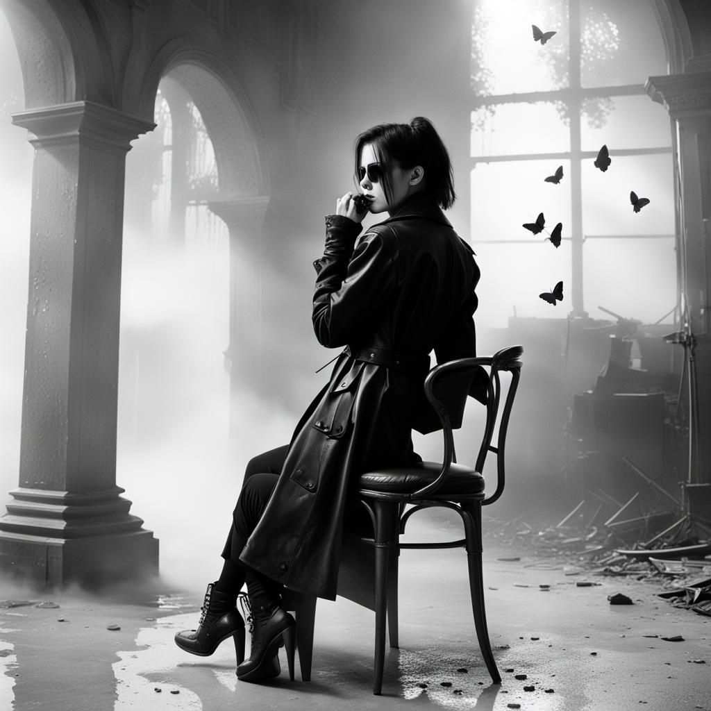 Gothic Model in Abandoned Tech Coffee Shop