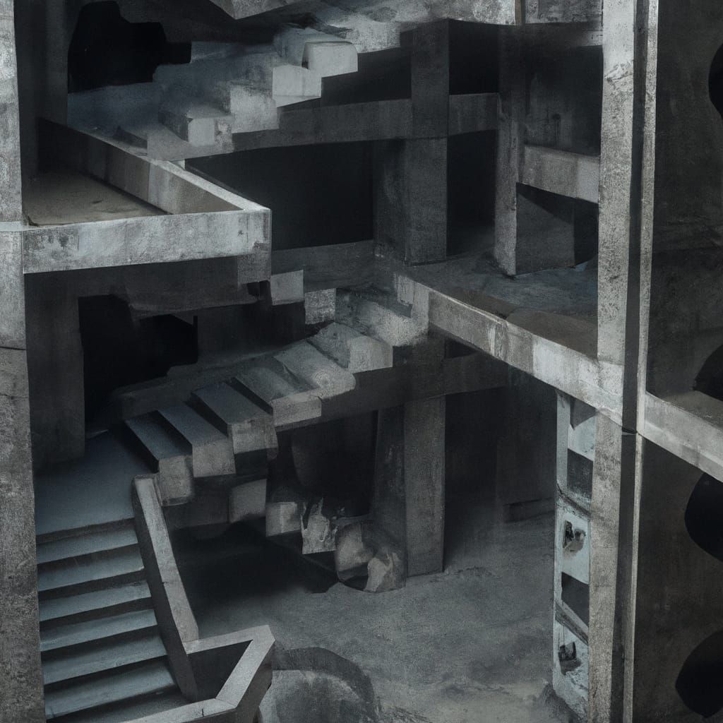 Impossible Staircases: Escher-esque Brutalist Interior