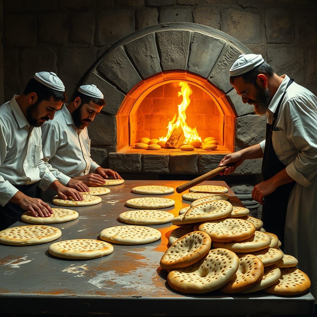 Traditional Haredi Bakers Prepare Matzot in a Cozy Bakery