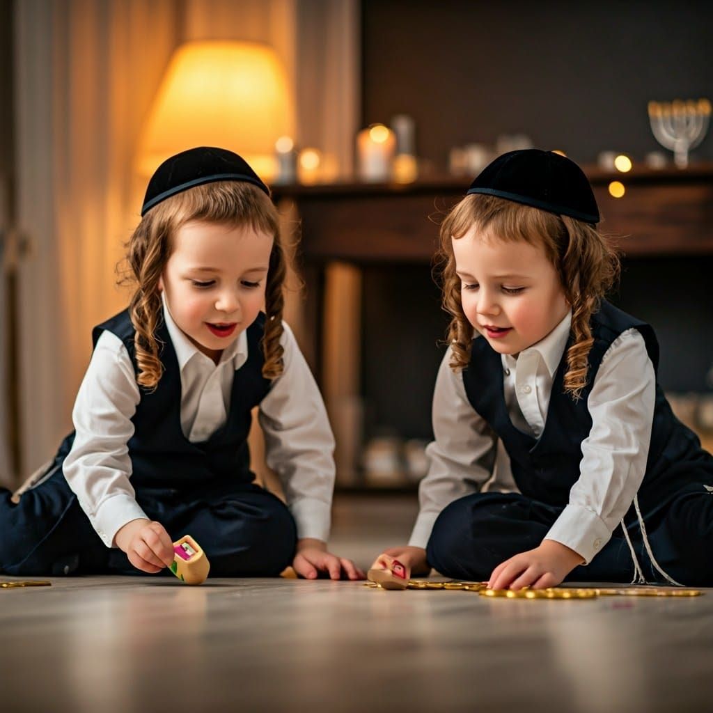 Jewish Boys Celebrate Hanukkah with Joy and Traditional Dres...