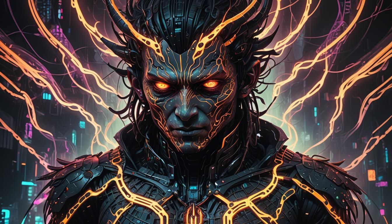 Demonic Spirit Trapped: Cyberpunk Digital Art
