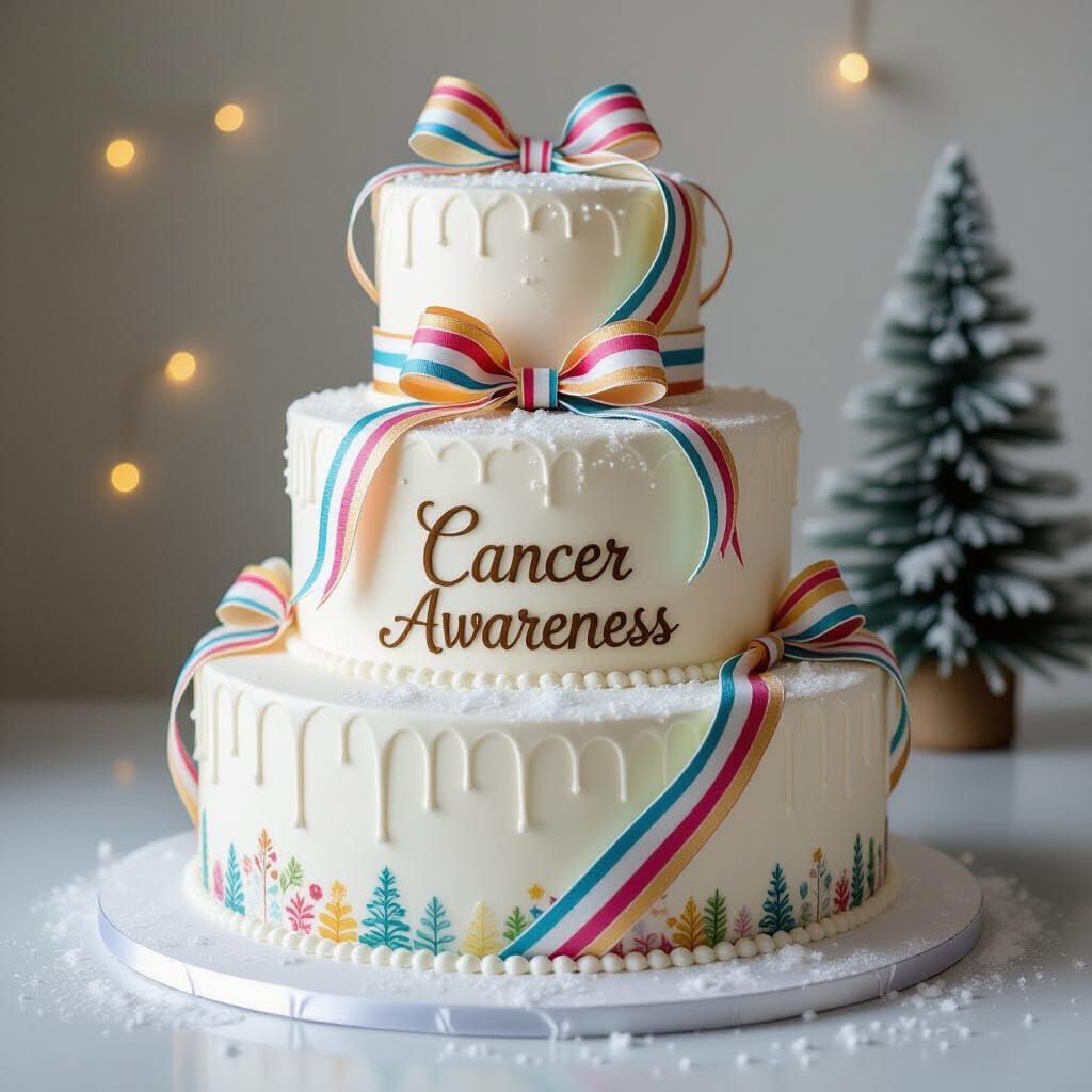 Majestic Pine Tree Cake with Cancer Awareness Ribbons