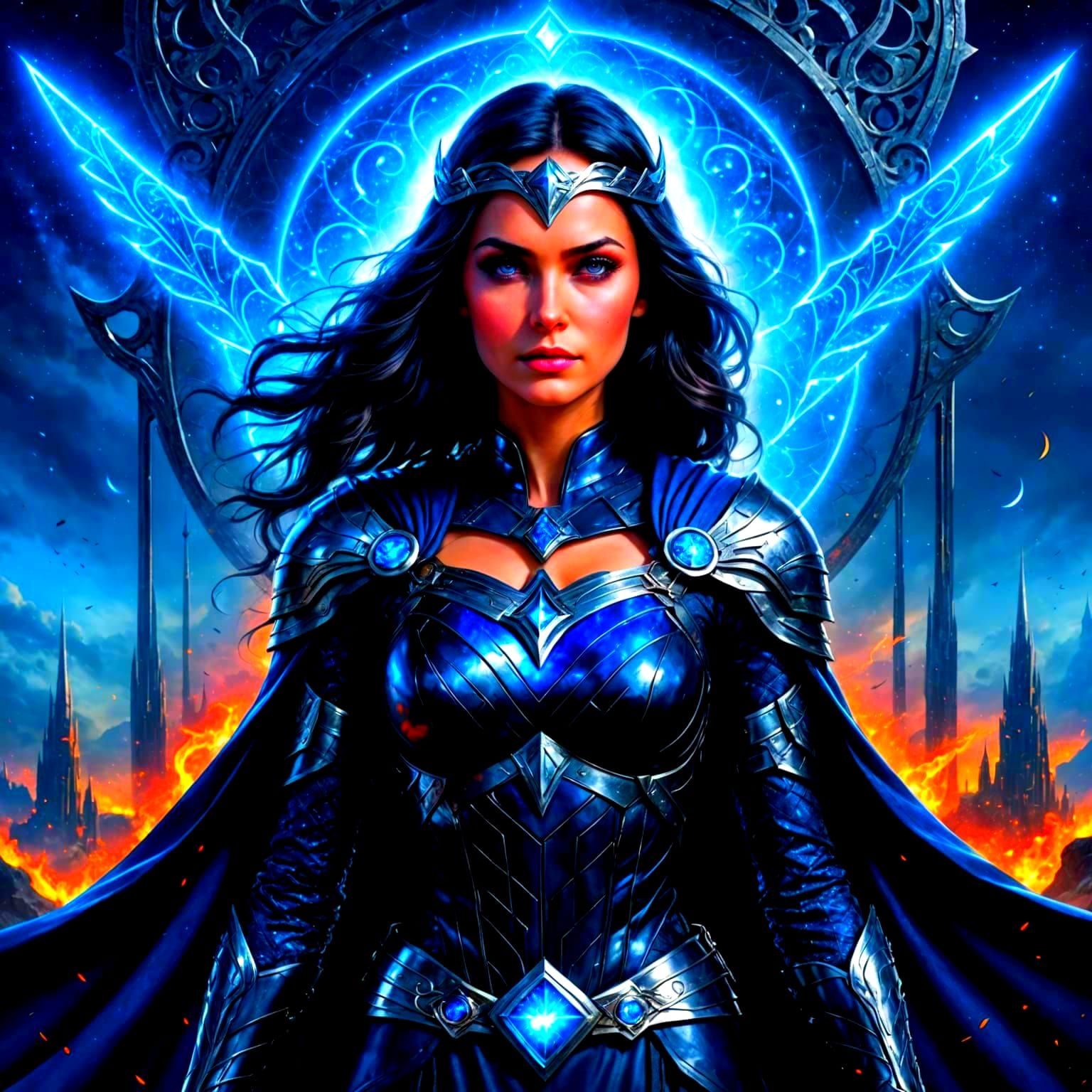 Ethereal Gothic Viking Warrior Princess in Vibrant Cosmic At...