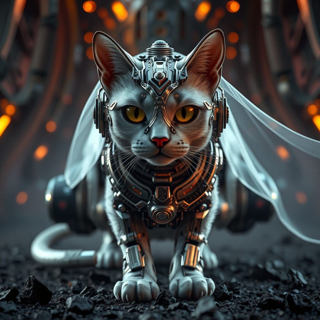 Groomed Bride Cat in Futuristic Armor
