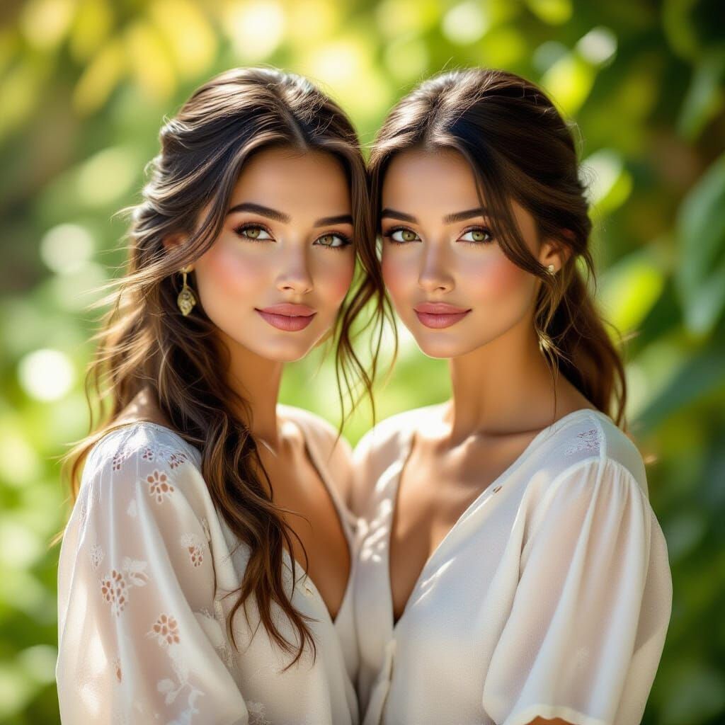 Photorealistic Portrait of Two Beautiful Sibling Women