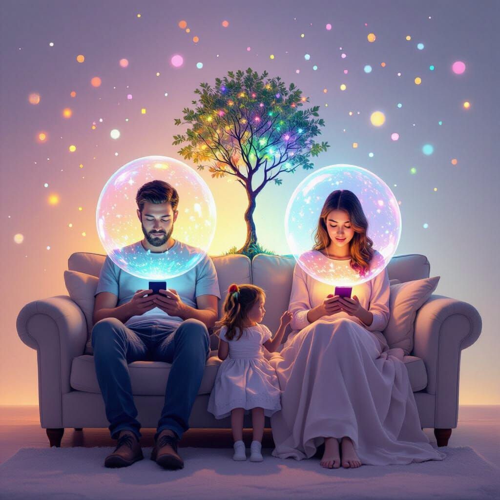 Digital Art of Family Disconnection in Bubbles