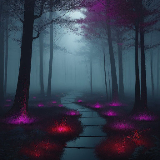 Glowing Red Lanterns Soar Above a Misty Forest