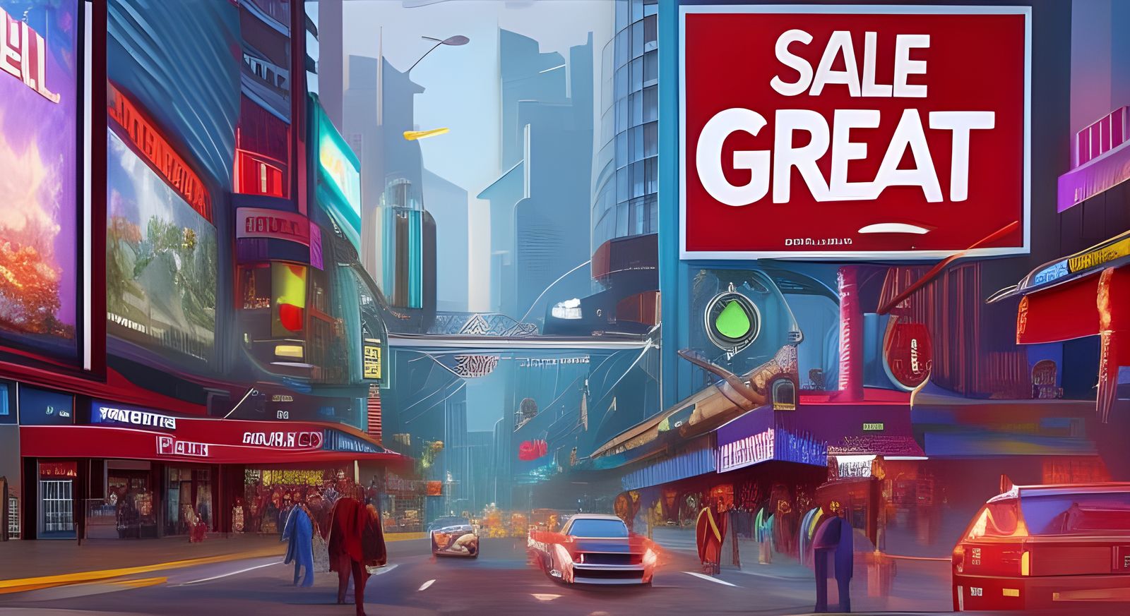Detailed Cityscape with Billboards in Art Deco Style