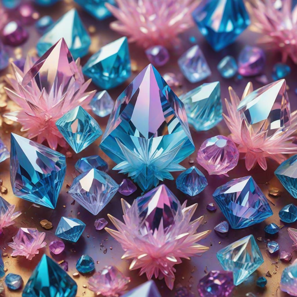 Kaleidoscope of Pink, Blue, Purple Crystals in Oil Painting ...