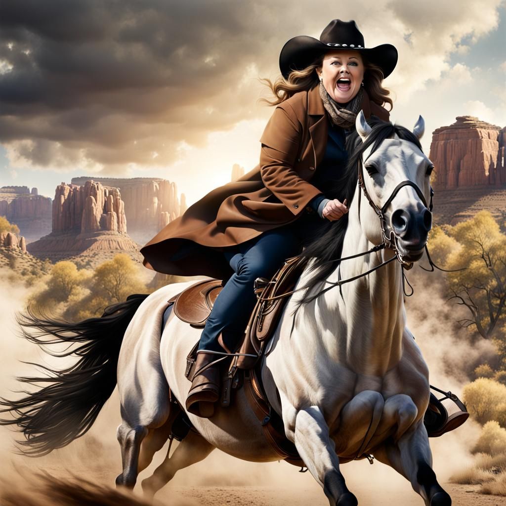 Melissa McCarthy as Cowgirl in Photorealistic Western Scene