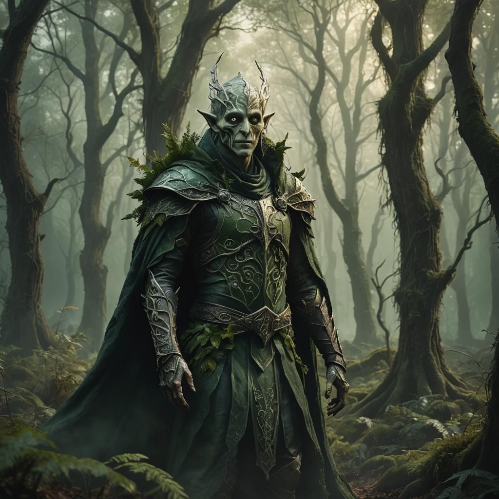 Mystical Elf Bonewraith in Forest Illustration
