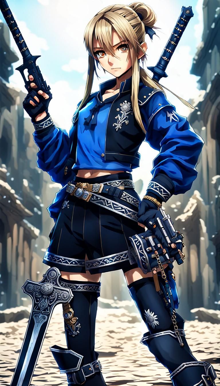 Anime Assassin in Google Outfit with Sword