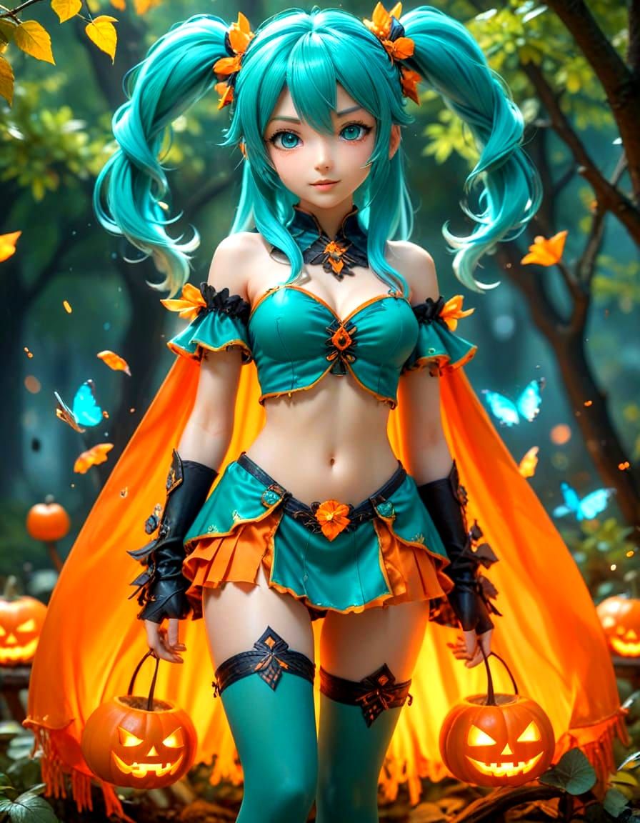Witch Miku in a Vibrant Halloween Scene
