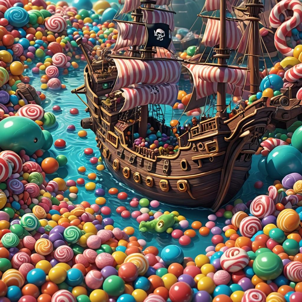 Pirate Ship vs Sea Monster in Candy Art