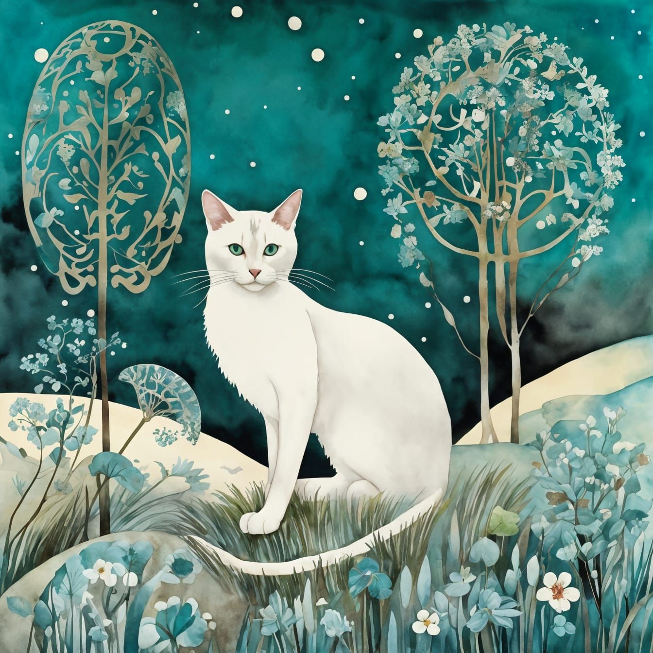 Cat Friends in a Winter Meadow Wonderland
