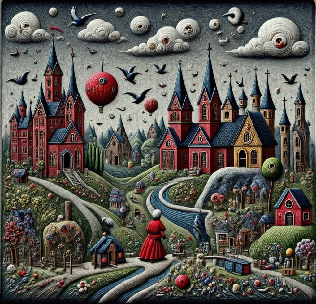 Medieval Rat City Embroidered in Pastel Colors