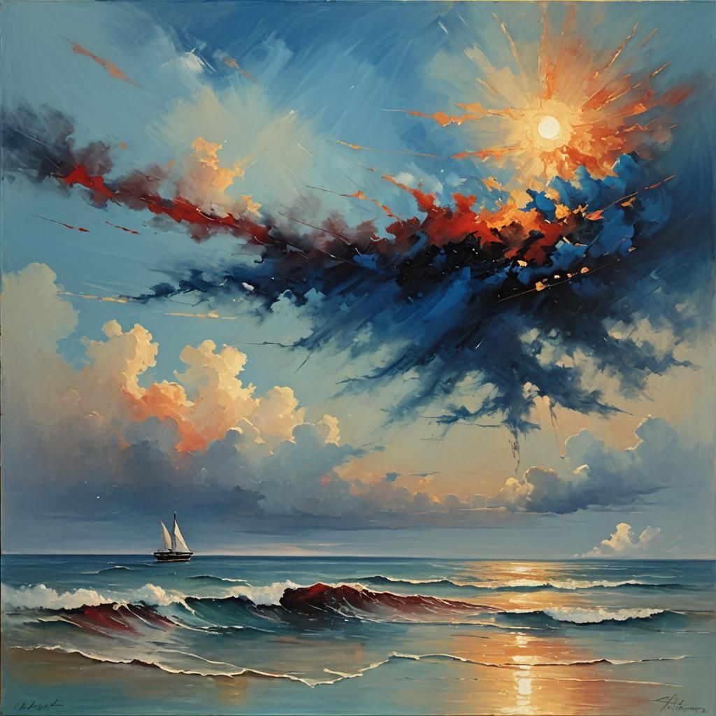 Abstract Sunset Sailboat Silhouette in Complementary Colors