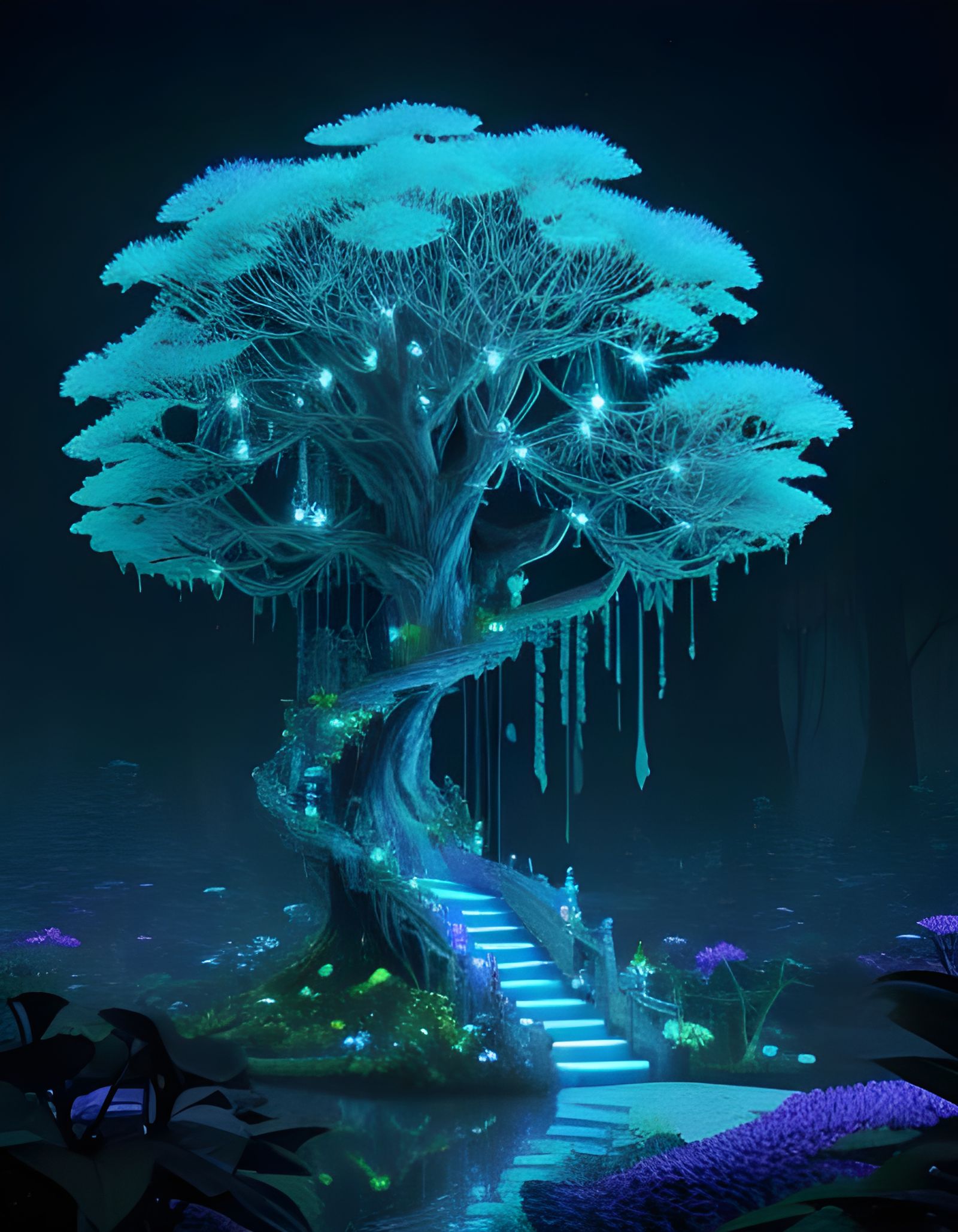 Surreal Alien Skull Castle in Cosmic Forest