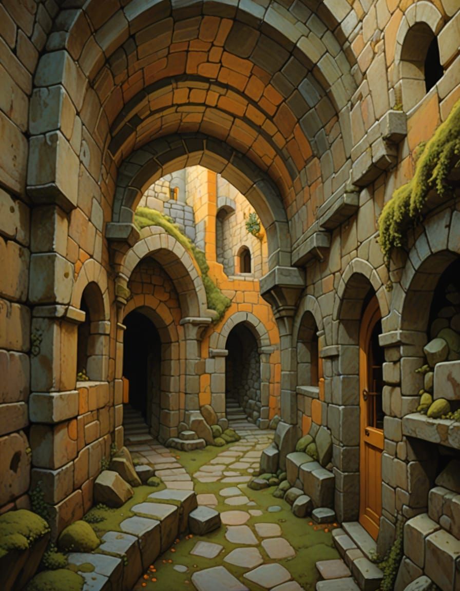 Dreamlike Dungeon Passageway in Pastel Colors
