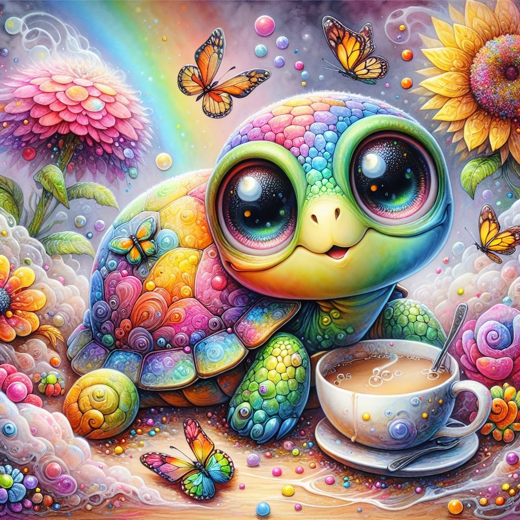 Vibrant Morning Whimsy in a Cartoony Turtle Scene