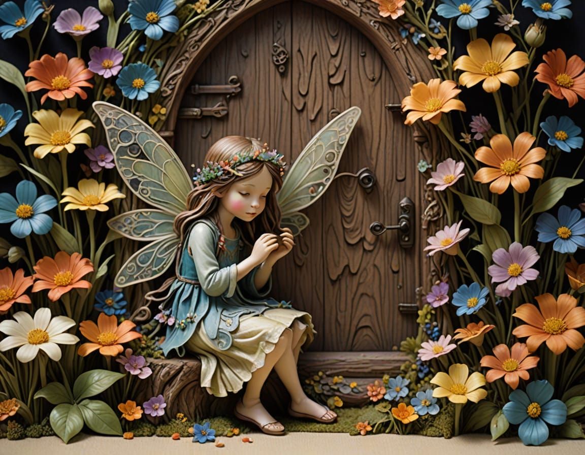 Whimsical Fairy Door Hidden Amongst Enchanted Flowers