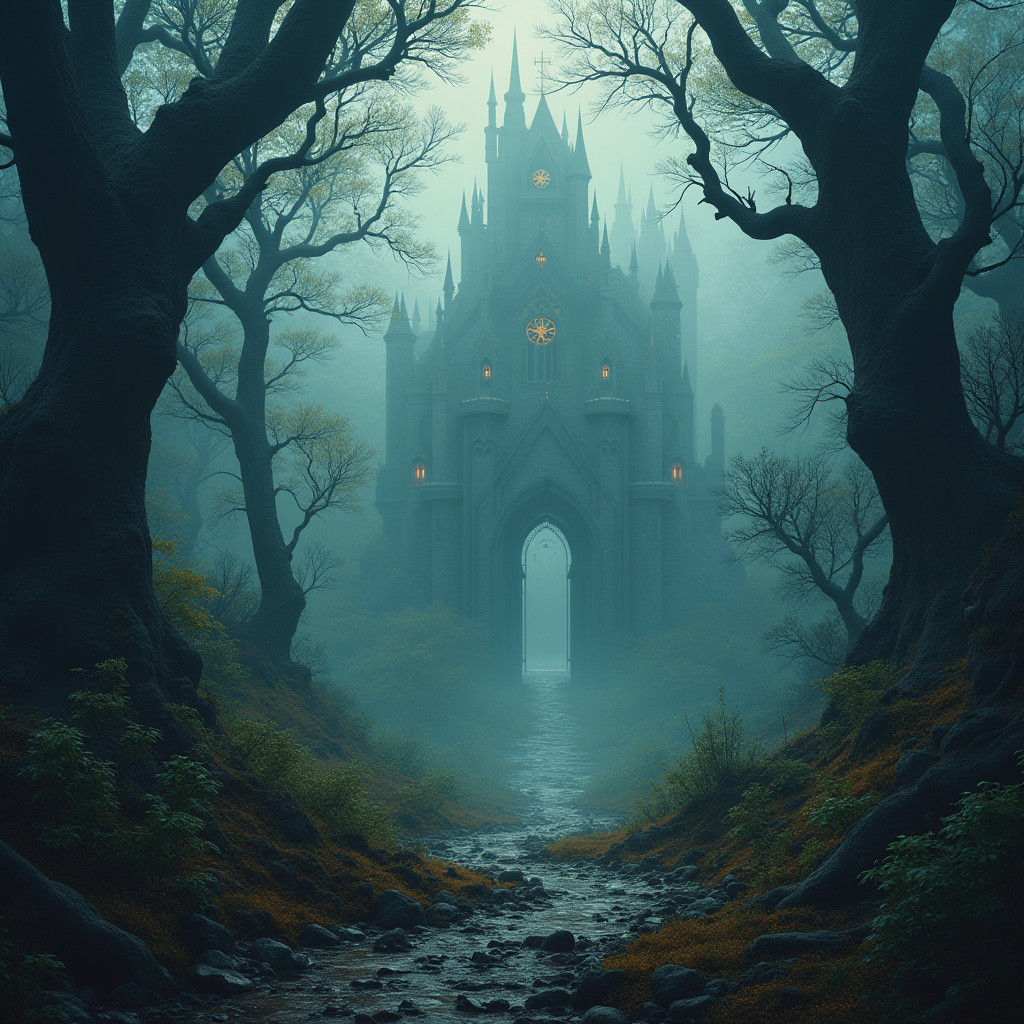 Mystical Dark Fantasy Kingdom in Dense Forest