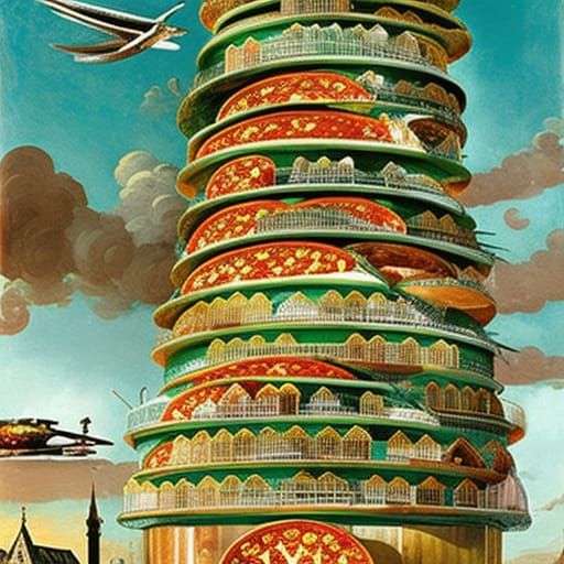 Pizza Tower in Post-Apocalyptic City, Canaletto Style