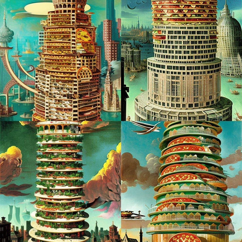 Pizza Tower in Post-Apocalyptic City, Canaletto Style