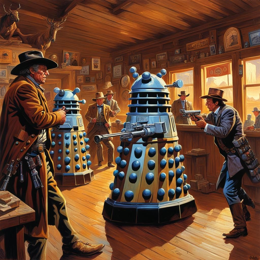 Daleks Attack a Cowboy Saloon: Hyperdetailed Digital Art