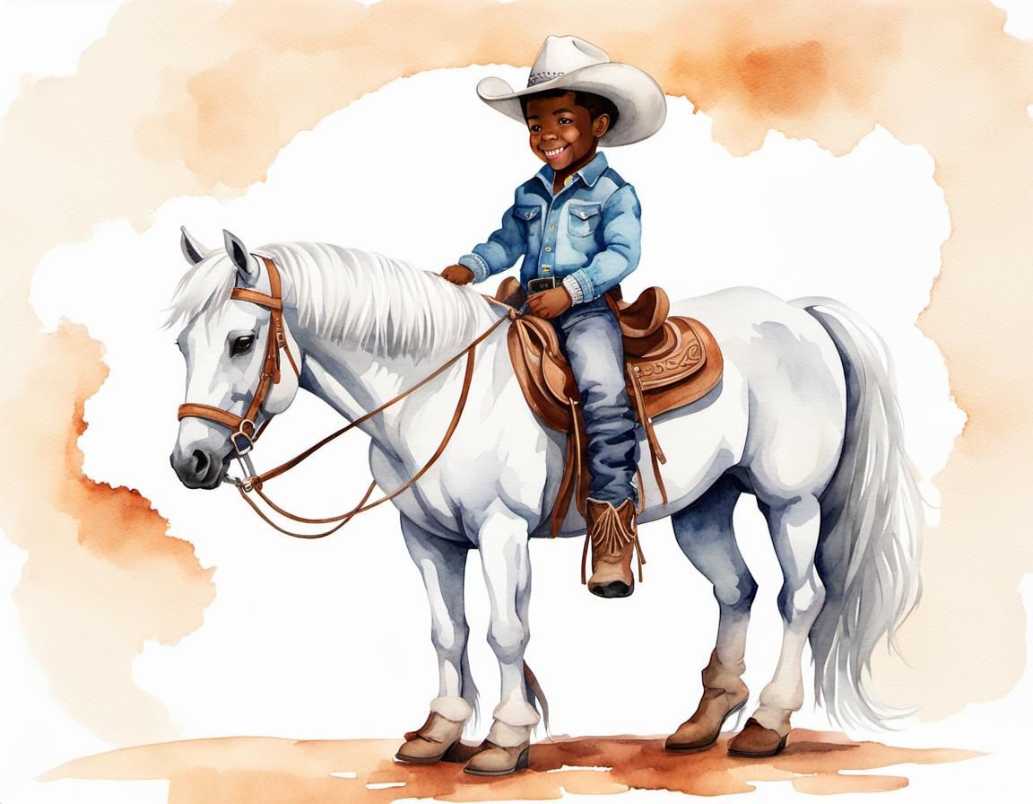 Watercolor Cowboy Boy on Pony Illustration
