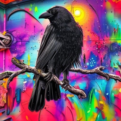 Crow Scenery in Ultra Realistic Graffiti Art