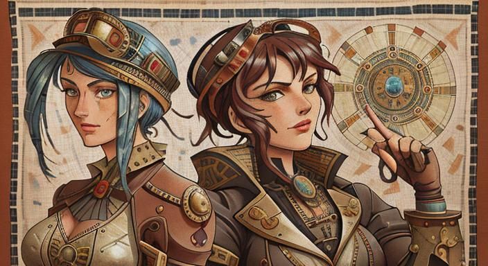 Steampunk Science in Roman Mosaic Style