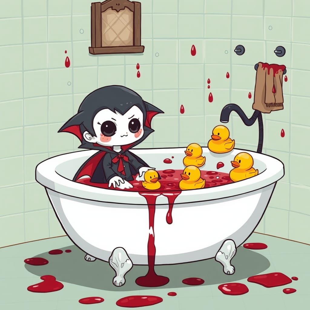 Cute Chibi Vampire Blood Bath Cartoon