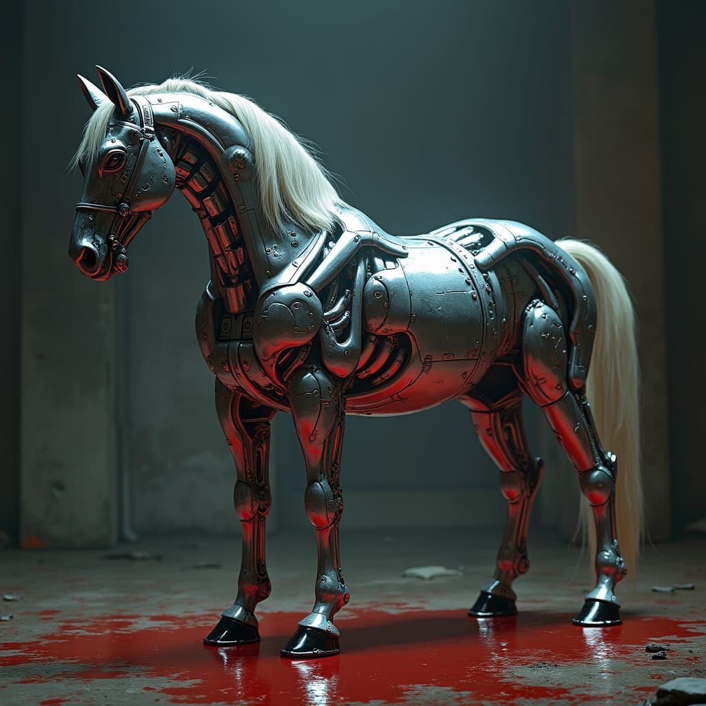 Chrome Exoskeleton Horse in Biomechanical Style