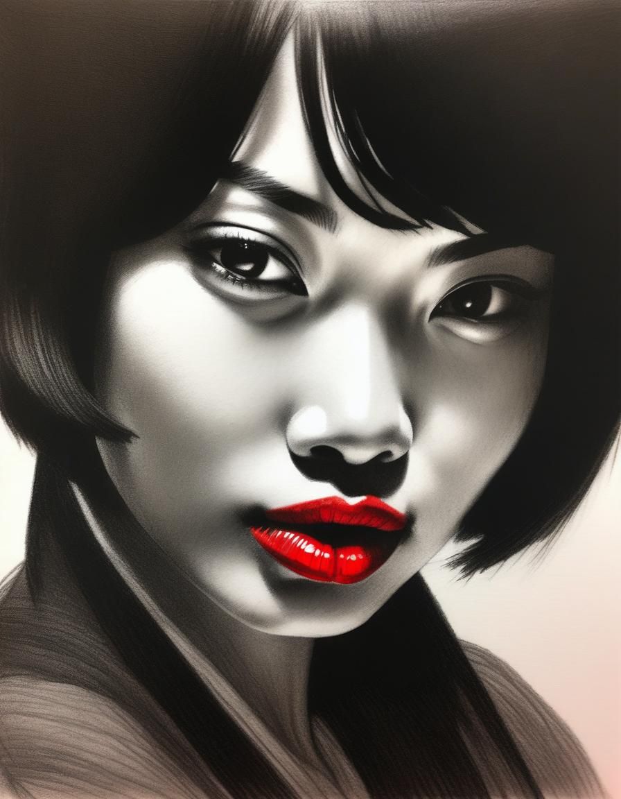 Thai Woman Portrait in Charcoal by Eva Petrič