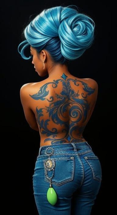 Regal Woman in Denim Jeans, HDR Airbrush Oil Painting