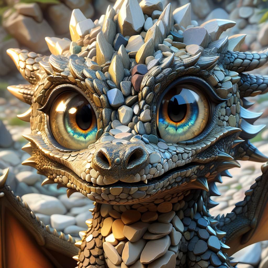 Adorable Rock Dragon Portrait in Anime Style