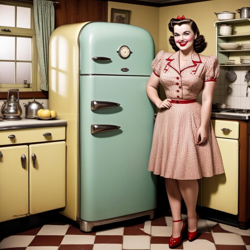 Glamorous Woman in 1940s Kitchen Setting