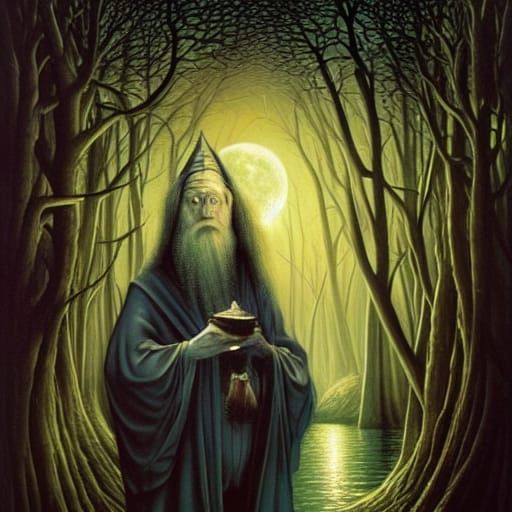 Dumbledore in the Forbidden Forest: A Surreal Painting