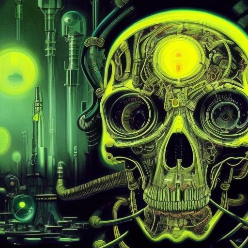 Cyberpunk Biopunk Skeleton with Neon Details