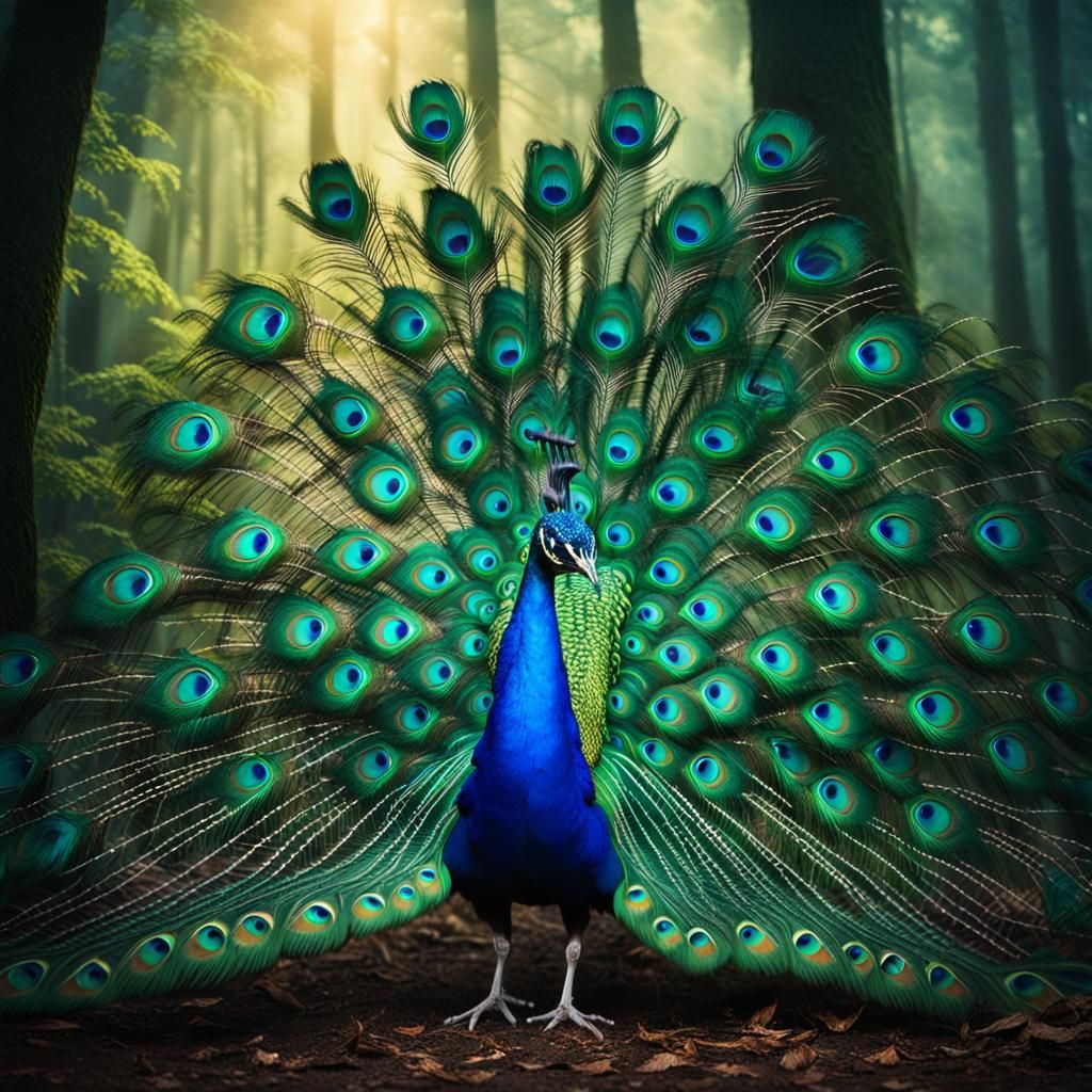 Peacock Displaying Tail Feathers: Hyperrealistic Wildlife Ph...