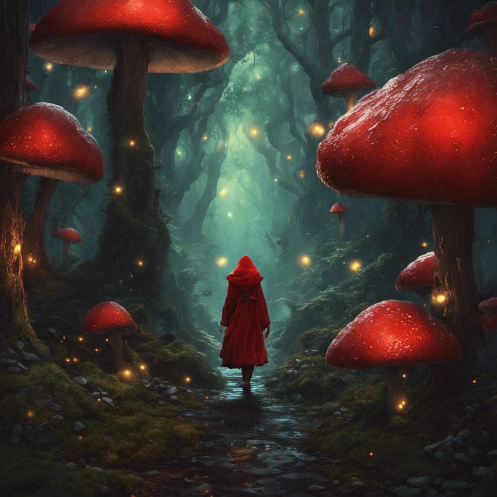 Red Riding Hood in Enchanted Forest, Dark Fantasy Art