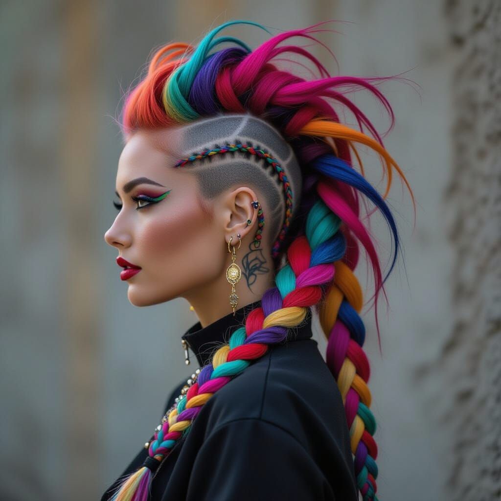 Hyperrealistic Woman with Braided Mohawk