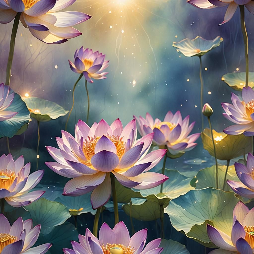 Magical Lotus Glimmering in Golden Light