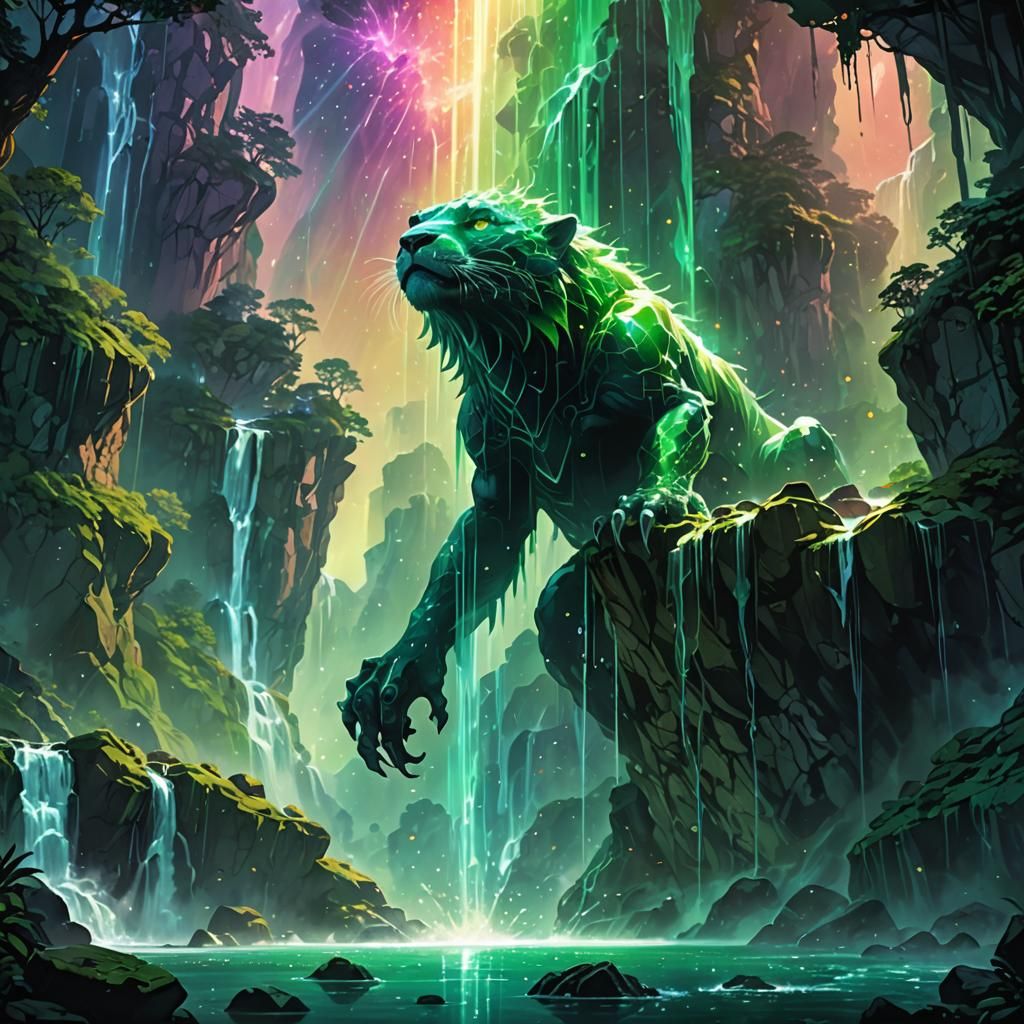 Fantastic Creature Surrounded by Emerald Laser Beams above C...